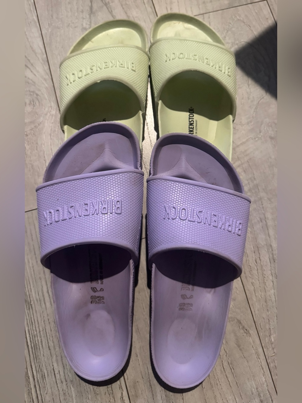 Birkenstock Lilac and Pastel Green Barbados Slide Sandals (TWO PAIRS)